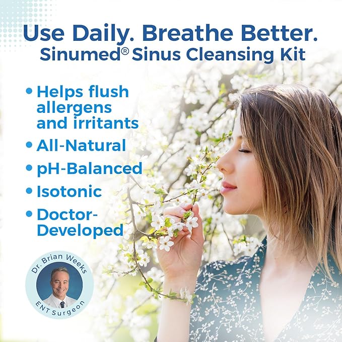 Sinus Rinse, 30PK Nasal Rinse Packets with Saline, Gravity Bottle, Alternative to Neti Pot, Helps with Allergy, Congestion, Cold Symptoms
