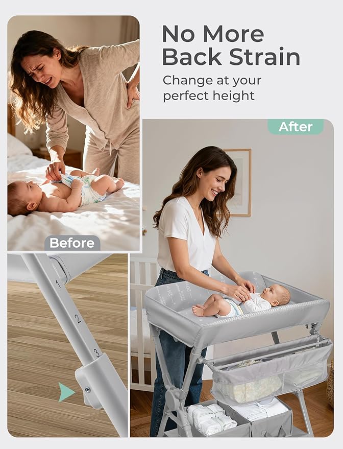 Baby Changing Table, Folding Changing Table with Heating Function, Waterproof Diaper Changing Station with Adjustable Height, 2 Drawers, Portable Baby Changing Station for Infant, Nursery, Newborn