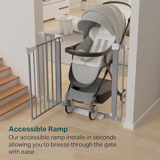 Cumbor 29.7"-40.6" Baby Gate for Stairs, Mom's Choice Awards Winner-Dog Gates for Doorways, Pressure Mounted Auto-Close Pet Gates for Dogs Indoor, Safety Child Gate with Easy Walk Thru Door, Gray