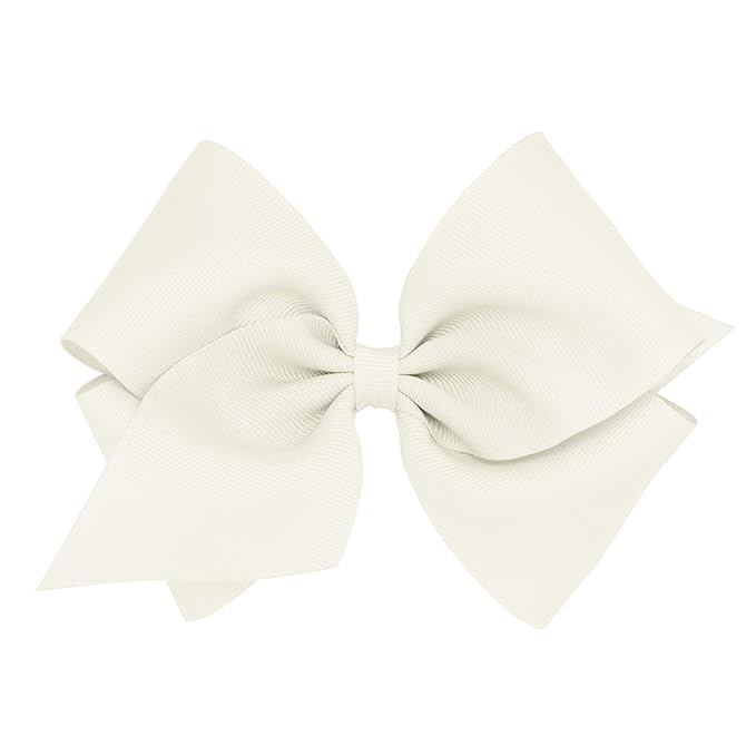 Wee Ones Girls' Plain Wrap Classic Grosgrain Hair Bows on a WeeStay No-Slip Hair Clip, Handmade, Mini King, Antique White