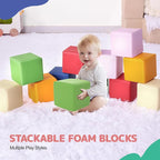 Foam Building Blocks for Kids: 12-Pieces PU Leather Colorful Foam Blocks - Building Toys for Toddler - Giant Stacking Blocks Toys - Soft Indoor Playset for Birthday Gift Preschool Learning (Classic)