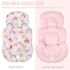 Infant Car Seat Insert, Car Seat Head Support Baby Girls Boys, Soft & Reversible Newborn Carseat Insert Cushion with 2 Strap Covers, for Stroller, Swing, Bouncer (Pink Rainbow)