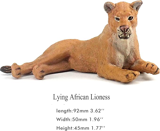 FUNSHOWCASE African Jungle Animals Lying Female Lion Toy Figure Realistic Plastic Figurine Height 1.8-inch