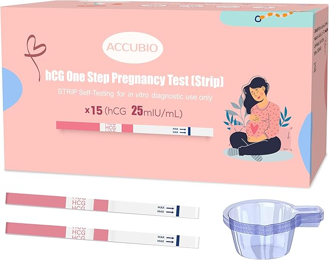 Pregnancy Test Strips with Urine Cups, hCG Detection Home Pregnancy Tests, Sensitive & Over 99% Accurate, 15 Count Individually Wrapped, Rapid hCG Test Strips, 5mm Wider 25mIU/mL
