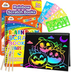 ZMLM Scratch Paper Art-Crafts Gift: 2 Pack Rainbow Notebooks Supplies Toys for 3 4 5 6 7 8 9 10 Years Old Girls and Boys Kids Halloween Birthday Party Games