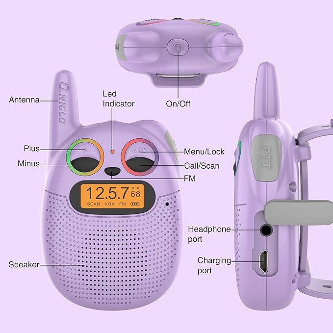 Qniglo Walkie Talkies for Kids Rechargeable 3 Pack, Christmas Birthday Gifts for Girls Age 3-12, Kid Walkie Talkie with FM Radio, Outdoor Camping Games, Spy Toys for 4 6 7 8 9 Year Old Boys Toddler