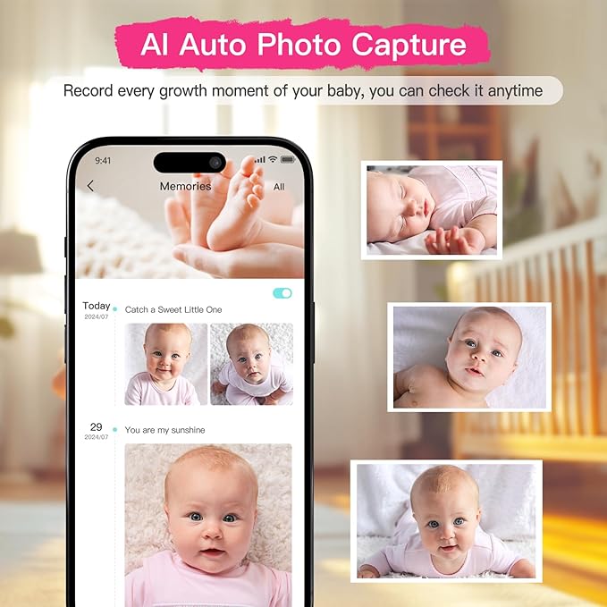 1080p Smart AI 2 Camera Video Baby Monitor,WiFi Switch,2.8" inch Display or WiFi Remote Access,Night Vision,1500ft Long Range,2-Way Talk,Sound Alert,Temperature Sensor,Lullabies Feeding Remind