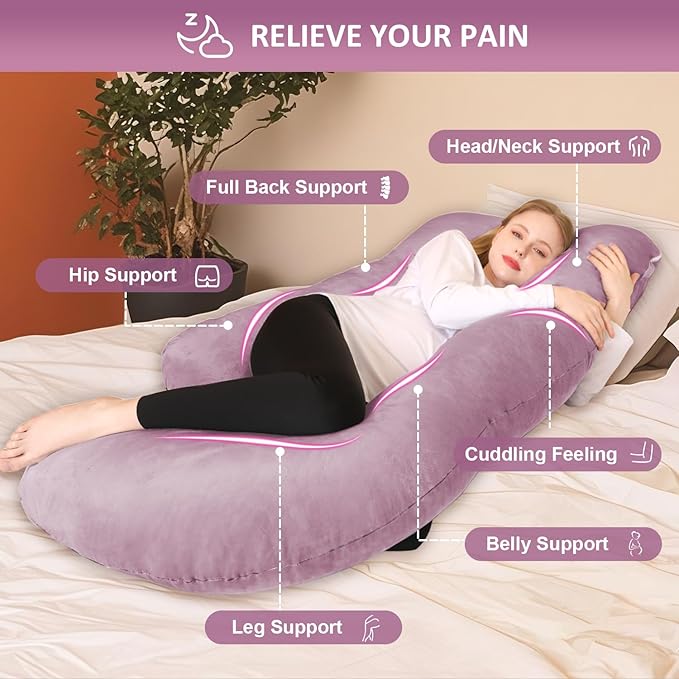 Chilling Home Pregnancy Pillows for Sleeping-U Shaped Full Body Pillow Maternity Pillow 58 inch-Pregnant Women Must Have with Removable Cover, Pink