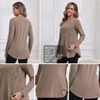GINKANA Women's Nursing Shirts Long Sleeve 3 Packs Hidden Zipper Breastfeeding Pumping Tops Side Split Maternity Clothes