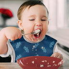 Mess Proof Baby Bib 3 Pack, Waterproof Led Weaning Baby Feeding Bibs with Food Catcher, Travel Feeding Bibs