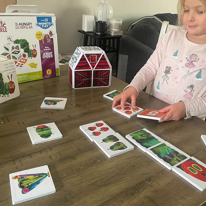 CreateOn Eric Carle The Very Hungry Caterpillar & Bonus Very Busy Spider Playset, Magnetic Building Toys, Educational, STEM and Montessori Tools, Magnetic Tiles for Kids Ages 3+, 24 Pieces