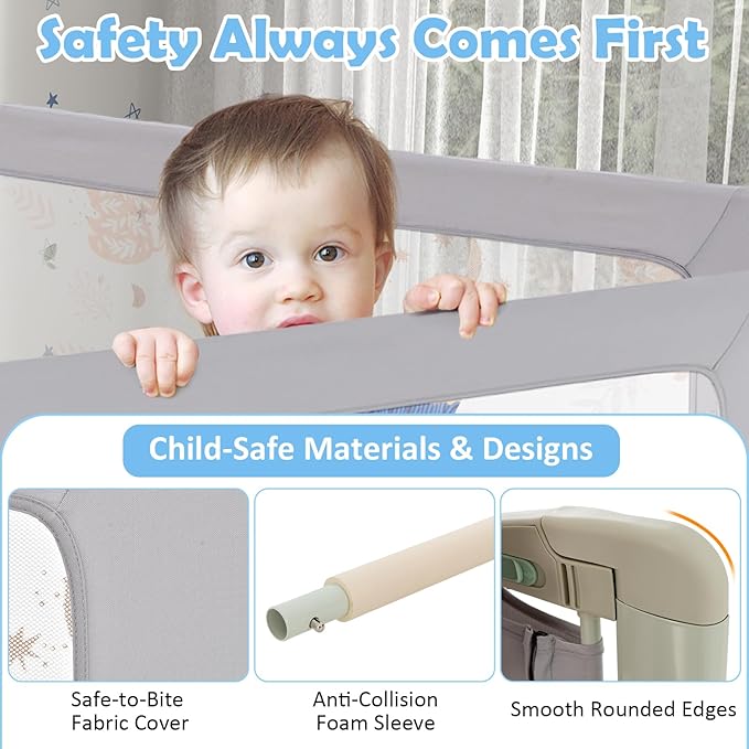 BABY JOY Bed Rail for Toddlers, 70" Vertical Lifting Extra Long Infants Safety Bed Side Rails with Double Lock, Foldable Baby Bed Rail Guard for Twin Double Full Size Queen King Mattress (Gray)