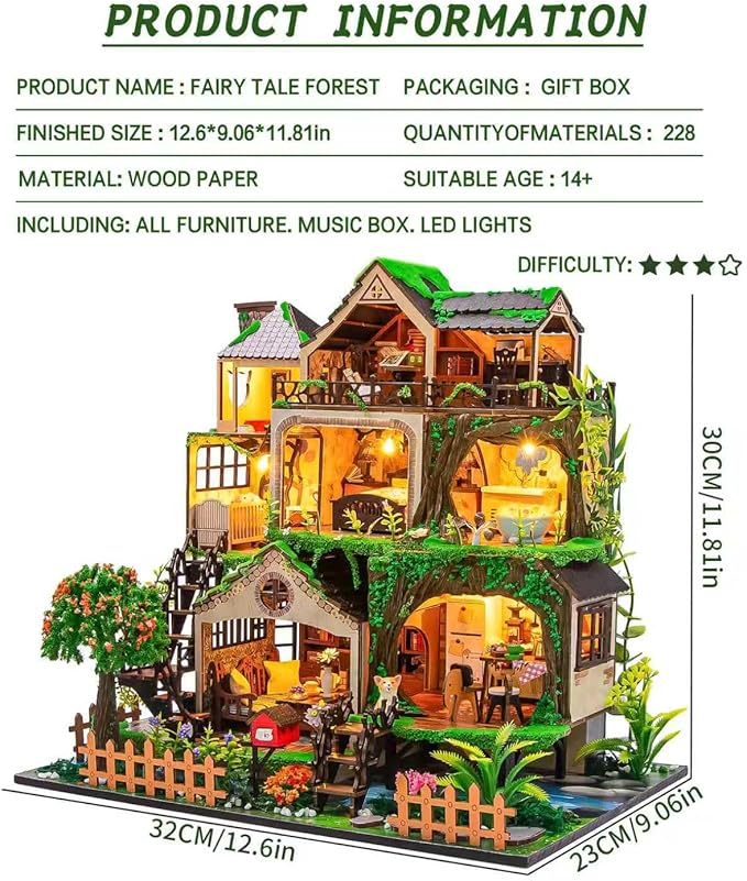 Spilay Miniature Dollhouse Miniature House Kit,DIY Kit Mini Modern Villa Model with Music Box ，Best Christmas Birthday Gift.(Fairy Tale Forest)