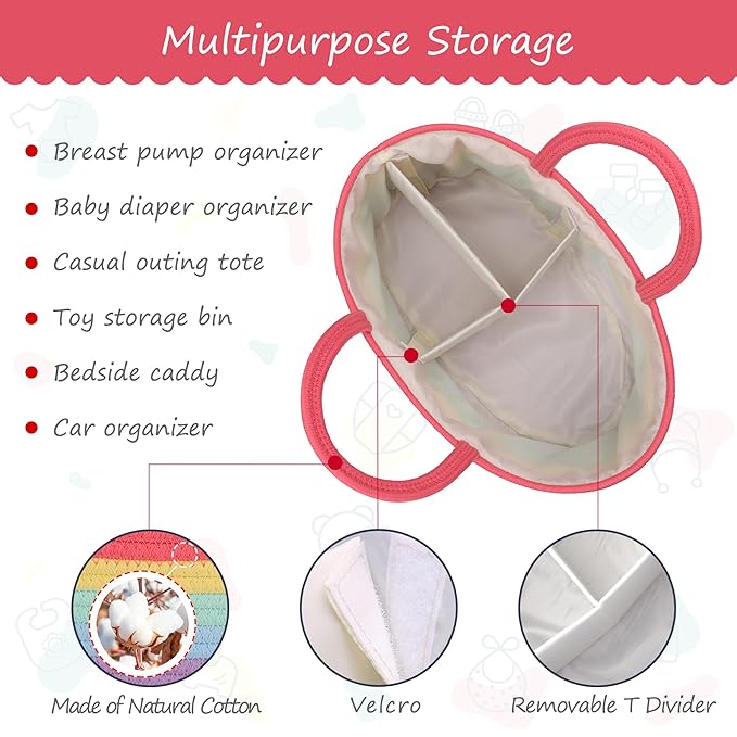 COMSE Baby Diaper Caddy Organizer, Car Caddy, Diaper Change Organizer, Gift Baskets Empty, Portable Tote Bag with Divider, Baby Shower Gifts Newborn Essentials Registry Must Have, Rainbow