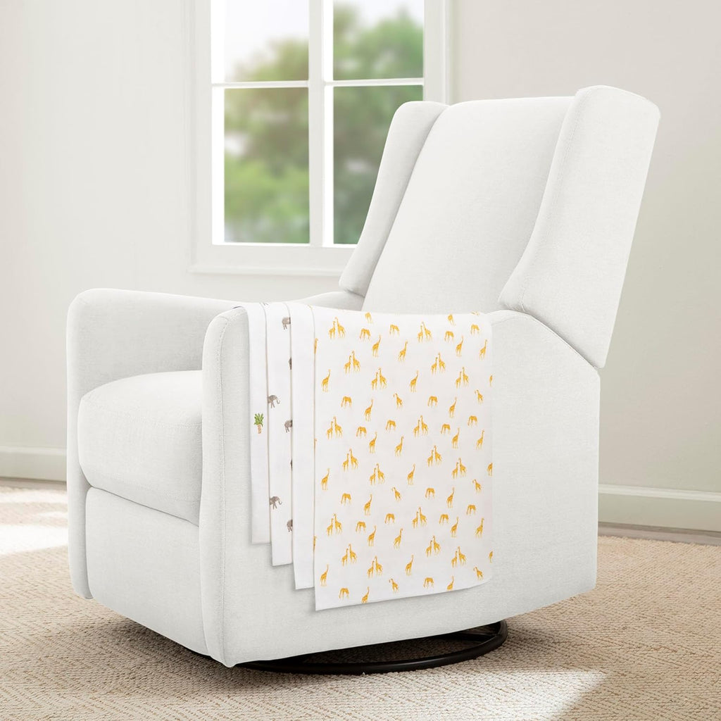 Delta Children 100% Cotton Flannel Baby Receiving Blankets for Girls and Boys – 30x30 Inches (Pack of 4), Safari Friends