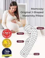 Momcozy J-Shaped Pregnancy Pillow for Sleeping with Cooling Cover – Maternity Body Pillow for Pregnant Women, Side Sleeper Support for Belly, Hip & Leg, Deep Grey