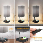 Wireless Charging Touch Control Table Lamp, Bedside Nightstand Lamp with USB Charging Port & AC Outlet, 3 Brightness Levels Adjustable, Suitable for Bedroom, Living Room, Office, LED Bulb Included