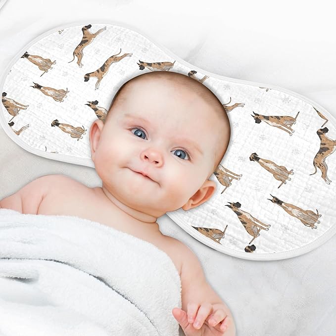4 Pack Muslin Burp Cloths Great Dane Dog White Cotton Baby Burp Cloths Absorbent Burping Cloth Soft Spit Up Rags for Newborn Baby Boys Girls 22x11 Inch