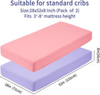Baby Crib Sheets for Boys Girls, 2 Pack Fitted Crib Sheet for Standard Crib and Toddler Mattress, Soft Microfiber Baby Sheet 52x28x8in. (Purple & Pink)