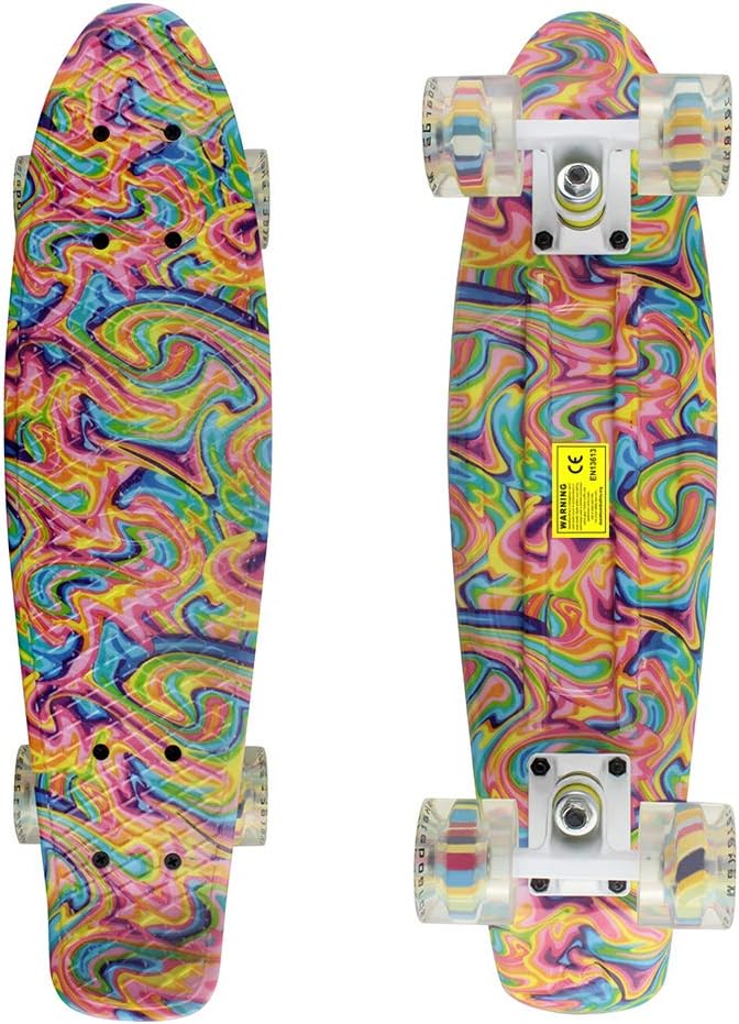 Skateboards Complete 22 Inch Mini Cruiser Retro Skateboard for Kids Boys Youths Beginners