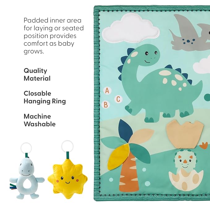 The Peanutshell Unisex Baby Play Gym & 7-in-1 Play Mat - Playmat Baby Toys 0-6, 6-12 Months Tummy Time Mat with Hanging Toys, Soft Padded Mat for Newborns, Infants - Dino