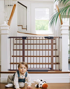 Cumbor 29.7-48" Baby Gate for Stairs, Mom's Choice Awards Winner-Dog Gate for Doorways, Auto Close Safety Pet Gate for Dogs Indoor, Easy Install Pressure Mounted Child Gate with Walk Thru Door, Brown