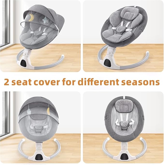 Baby Swing for Infants,Comfort Cradling Baby Rocker Portable Newborn Swing with Music/Remote Control/Timing Function,Grey