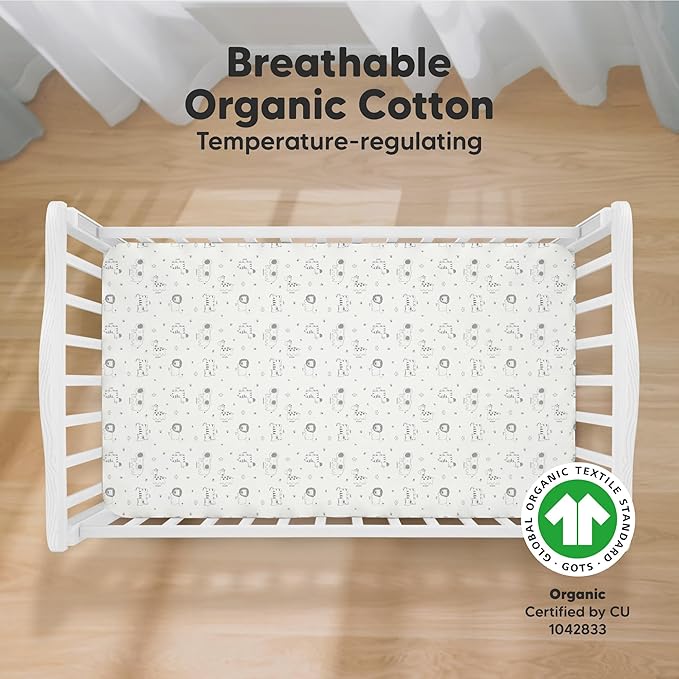 KeaBabies 2-Pack Organic Crib Sheets for Boys, Girls - 52x28 Fitted Crib Mattress Sheet Neutral, Breathable Jersey Cotton Cover for Baby Bed, Toddler Mattress, Soft & Cute Prints (KeaSafari)