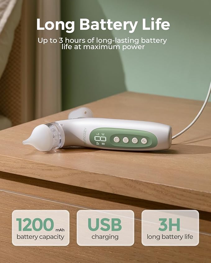 Momcozy BreezyClear™ 2-in-1 Electric Nasal Aspirator with Spray, Nasal Aspirator for Baby, 65kPa Nose Sucker with 4 Adjustable Suction Levels,Portable Electric Nose Cleaner,Light & Music Soothing