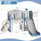 YUFU 8 in 1 Toddler Slide Set, Kids Slide for Toddlers Age 1-3, Toddler Playset with Climber, Basketball Hoop and Ball, Outdoor Indoor Playground for Toddlers 1-3 (Blue+Gray)