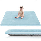 Baby Play Mat for Floor,1.3" Thick Elasti-Foam 50"×50" Playpen Mat for Tummy Time,Water Repellent Soft Coral Velvet for Toddler,Infant,Kids,Non-Slip Backing Safe for Crawling(Light Blue)