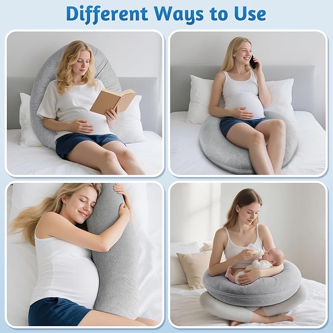 Pregnancy Pillows for Sleeping, C-Shaped Maternity Pillow for Pregnant Women, Memory Foam Body Pillow with Removable Cover, Adjustable Support for Back, Legs, Belly, Neck, 47.2’’ x 9.8’’