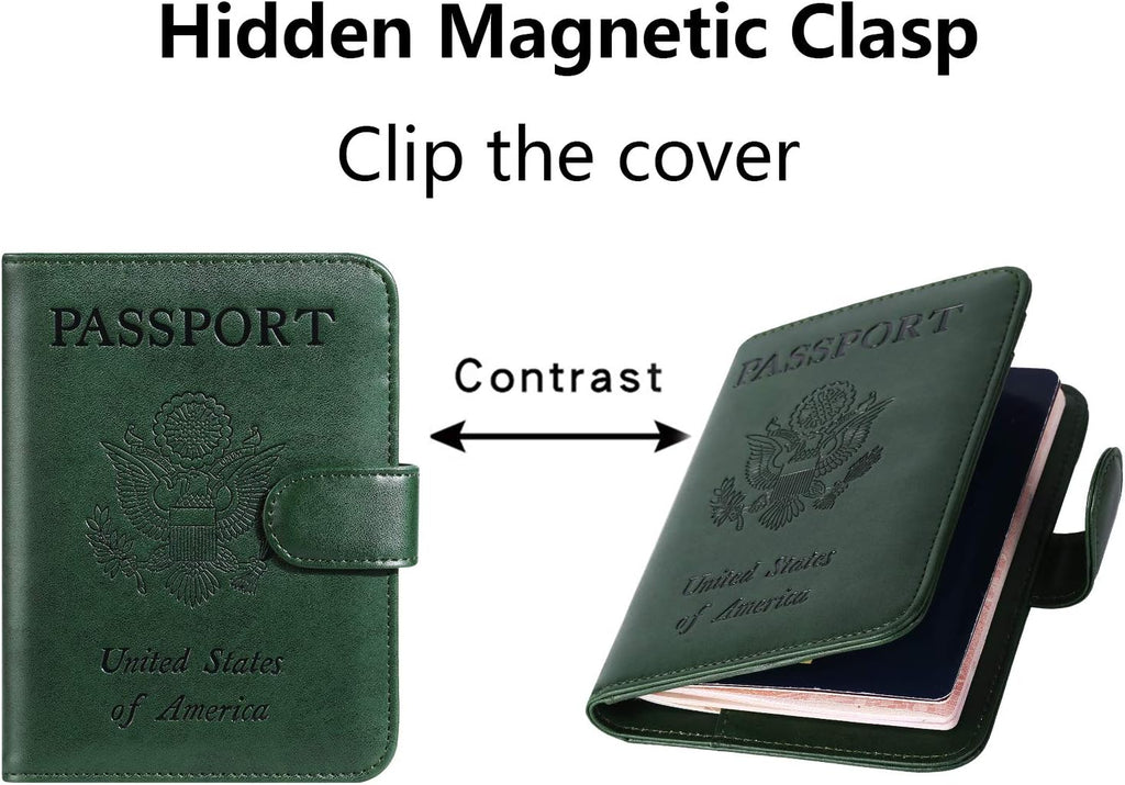 Passport Holder Cover Wallet RFID Blocking Leather Card Case Travel Accessories for Women Men (Atrovirens)