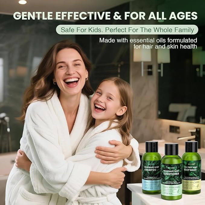 Travel Shampoo Conditioner and Body Wash Gift Set Trio, Travel Size Hair Care & Body Care for Trip, Outdoor, Camping, Hotel & Gyms, Anti-Dandruff, Nourish, Gentle For Baby, 3.38 Oz Travel Size Bottles