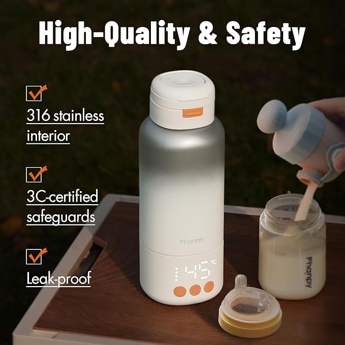 Phanpy Portable Bottle Warmer - Detachable 10000mAh Battery, 212°F Boil & Sterilization, 3 Min Fast Heating, 100W, 17 OZ Large Capacity, Designed for Travel Bottle Warmer On The Go
