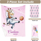 Personalized Baby Crib Bedding Set – Deer Astronaut Pattern Nursery Bedding Sets 3 Piece with Custom Name Blanket, Fitted Crib Sheet & Changing Pad Cover – Ideal Newborn Gift for Girls