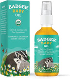 Badger Baby Oil, 100% Organic Ingredients to Soften & Moisturize Dry Skin or Cradle Cap, Soothing Vegan Organic Baby Oil, 4 fl oz Glass Bottle