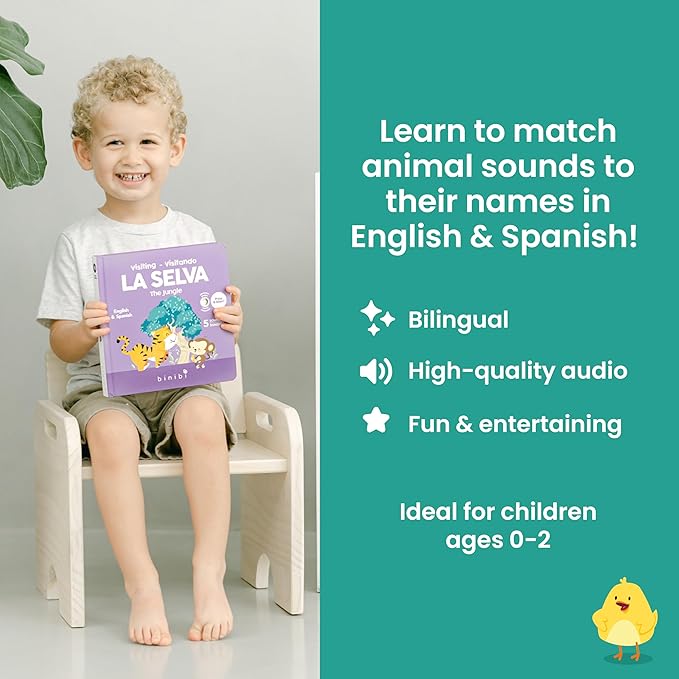 Binibi Spanish Books for Babies & Toddlers 1-3 La Selva Bilingual Sound Book with Jungle Animal Sounds | Bilingual Children's Book | Support Spanish Learning for Kids | Libro en español para bebés