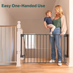 Cumbor 2 Pack 29.2-43" No Bottom Bar Baby Gate for Stairs, 2-in-1 Auto Close Dog Gate Indoor, Hardware Mounted Pet Gate for Doorways with Large Walk Thru Door, Child-Proof Safety Gate for Kids (Black)