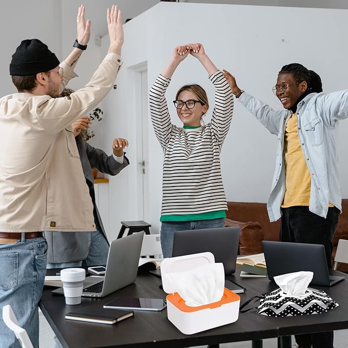 8Pcs Baby Wipes Dispenser, Reusable Baby Wipe Holder Box and Portable Wet Wipes Pouch, Refillable Wipes Pouch Case Container with Lid for Bathroom Baby Nursery Kitchen Office Travel (Orange)