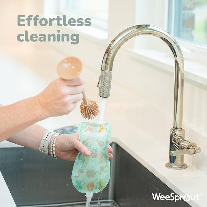 WeeSprout Double Zipper Reusable Food Pouches, Perfect for Babies & Toddlers, Freezer & Dishwasher Safe (Animals, 3.4 Fl Oz (Pack of 6) + Pouch Filler)