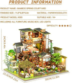 Spilay Miniature Dollhouse Miniature House Kit,DIY Kit Mini Modern Villa Model with Music Box ，Best Christmas Birthday Gift.(Bamboo Spring Courtyard)