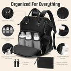 Premium Vegan Leather Diaper Bag Backpack with Waterproof Changing Pad – Reinforced Stitching & Zippers, Baby Bag for Boy Girl, Stroller Straps, Ergonomic Design for Traveling Moms, Black