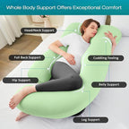 Sasttie Pregnancy Pillows for Sleeping, Jumbo U Shaped Cooling Full Body Pillow with Removable Cover, Pregnant Women Must Haves, Maternity Essential, Light Green