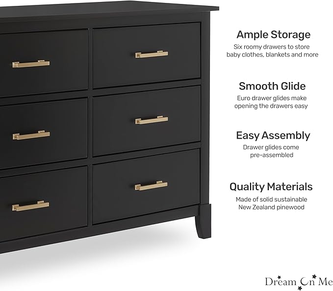 Dream On Me Cleo Double Dresser in Black W Gold