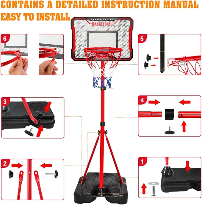 Meland Kids Basketball Hoop - Adjustable Height 2.9ft-6.2ft Toddler for Kids, Goal Indoor & Outdoor Toys Backyard Outside Boys Age 3 4 5 6 7 8 Years Gift