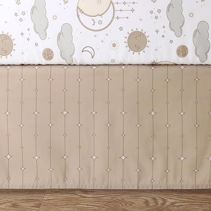 The Peanutshell 5 Piece Baby Crib Bedding Set for Boys & Girls - Newborn, Infant & Toddler Nursery Bed Set Decor with Fitted Crib Sheets, Blanket, Dust Ruffle Comforter - Starry Skies