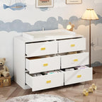6 Drawer Baby Dresser, Nursery Dresser with Changing Topper, Long Cabinet for Infant Cloth Organize, Changing Station for Nursery and Kids Bedroom Storage, White (45.3" W x 18.9" D x 30.1" H)
