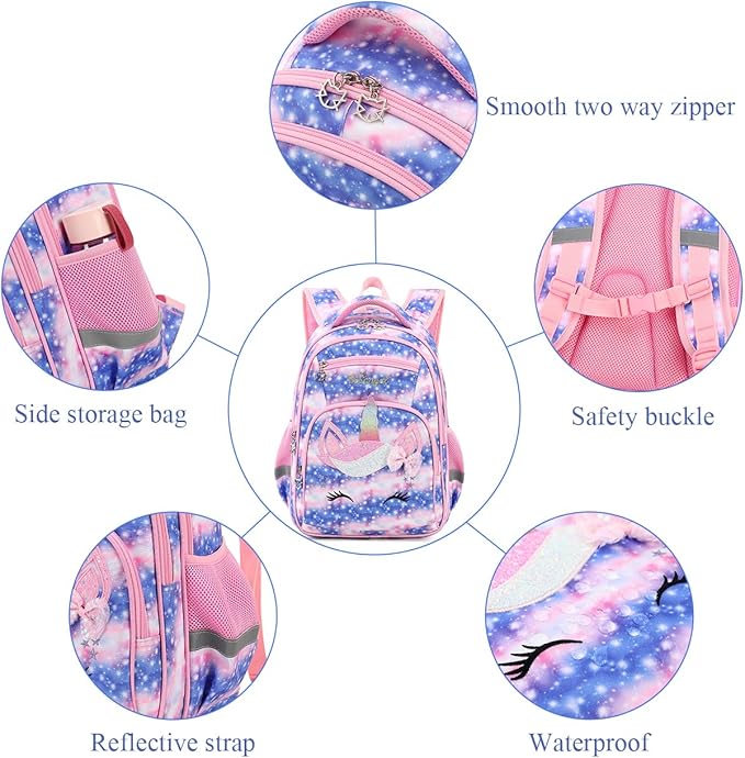 Cusangel Backpack for Girls Boys School Bookbags Kindergarten Elementary Lightweight Waterproof Multifunctional Large Capacity for Backpack (16 inch Sky Unicorn Fun Prints)