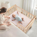 Baby Bassinets Bedside Sleeper - Portable Pine Wood Bedside Bassinet with Mattress,3 Heights Small Mini Crib,Baby Crib for Newborns,Unpainted